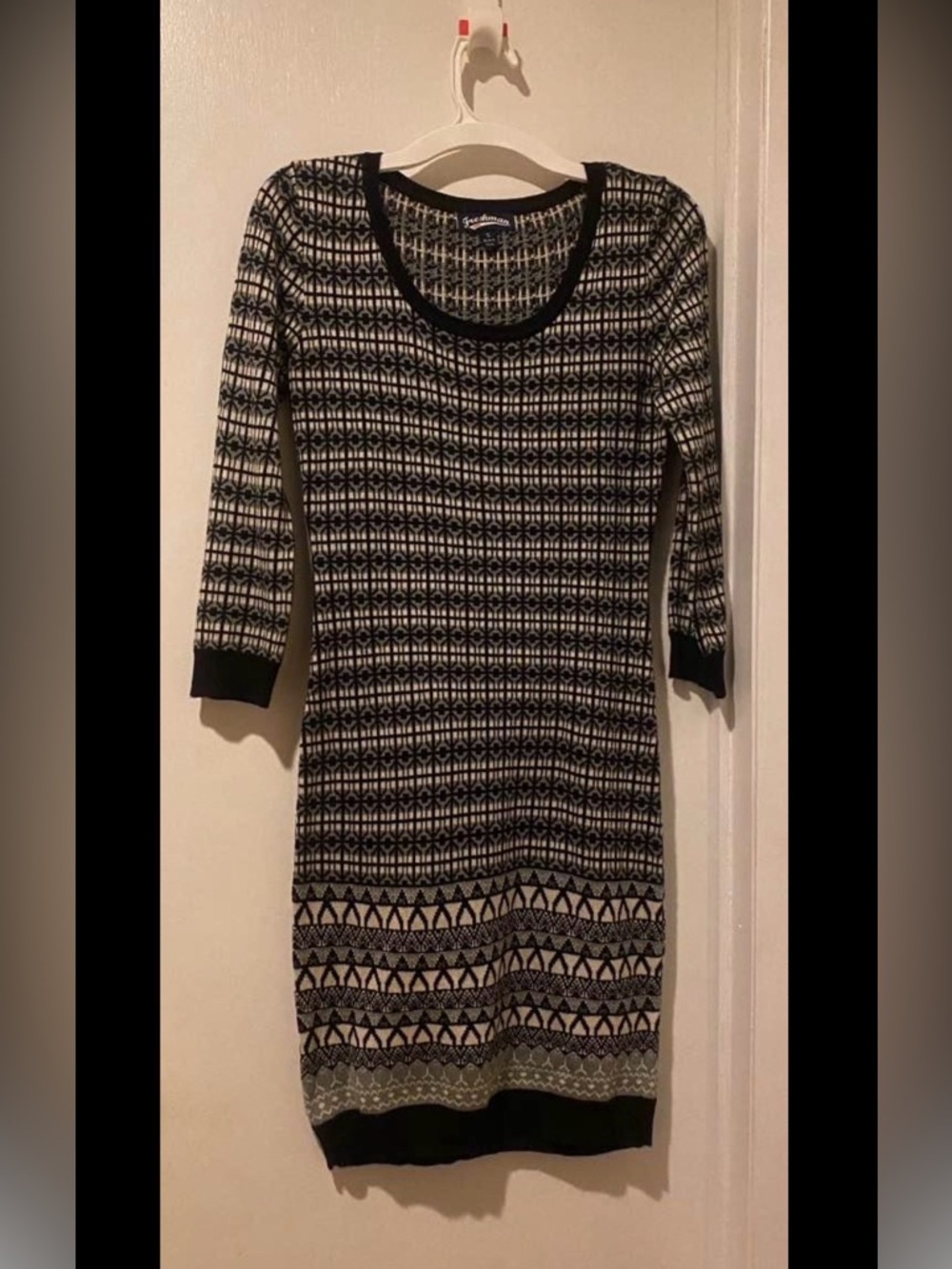 Freshman 1996 Women's Geometric Pattern Knit Dress Small Black White Dress